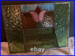 Unique Antique Stained Glass Window Tulip WithSliding Trap Door Mail Slot 16 x 12