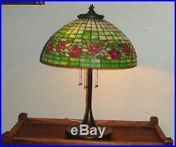 Unique Leaded Glass Lamp / Red Apple Blossom / Handel Era / Nice