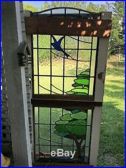 Unique Stained Leaded Glass Window Door Antique-birds Trees Nature Gorgeous