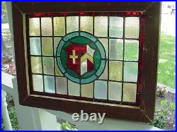 V296A Reframed Older Victorian English Leaded Stain Window 19 1/8 X 15