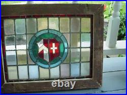 V296A Reframed Older Victorian English Leaded Stain Window 19 1/8 X 15