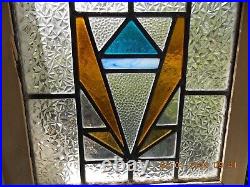 V298K Reframed Older Art Deco English Leaded Stain Window 16 1/4 X 16 3/8
