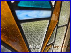 V298K Reframed Older Art Deco English Leaded Stain Window 16 1/4 X 16 3/8