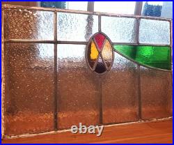 VICTORIAN ENGLISH LEADED STAINED GLASS SASH WINDOW 1920s Vintage 24W x 16H