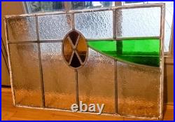 VICTORIAN ENGLISH LEADED STAINED GLASS SASH WINDOW 1920s Vintage 24W x 16H