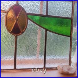 VICTORIAN ENGLISH LEADED STAINED GLASS SASH WINDOW 1920s Vintage 24W x 16H