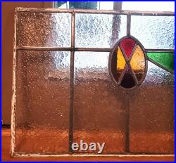 VICTORIAN ENGLISH LEADED STAINED GLASS SASH WINDOW 1920s Vintage 24W x 16H