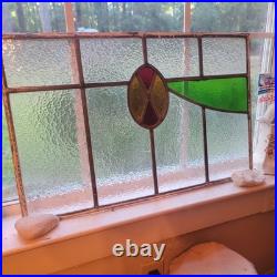 VICTORIAN ENGLISH LEADED STAINED GLASS SASH WINDOW 1920s Vintage 24W x 16H