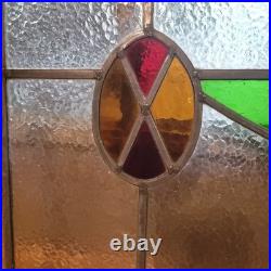 VICTORIAN ENGLISH LEADED STAINED GLASS SASH WINDOW 1920s Vintage 24W x 16H