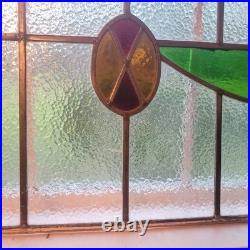 VICTORIAN ENGLISH LEADED STAINED GLASS SASH WINDOW 1920s Vintage 24W x 16H