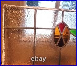 VICTORIAN ENGLISH LEADED STAINED GLASS SASH WINDOW 1920s Vintage 24W x 16H