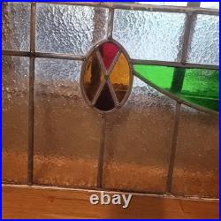 VICTORIAN ENGLISH LEADED STAINED GLASS SASH WINDOW 1920s Vintage 24W x 16H