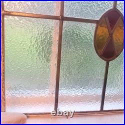 VICTORIAN ENGLISH LEADED STAINED GLASS SASH WINDOW 1920s Vintage 24W x 16H
