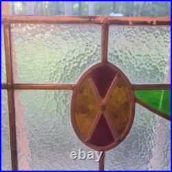 VICTORIAN ENGLISH LEADED STAINED GLASS SASH WINDOW 1920s Vintage 24W x 16H