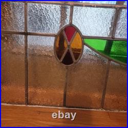 VICTORIAN ENGLISH LEADED STAINED GLASS SASH WINDOW 1920s Vintage 24W x 16H