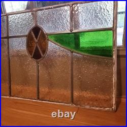 VICTORIAN ENGLISH LEADED STAINED GLASS SASH WINDOW 1920s Vintage 24W x 16H