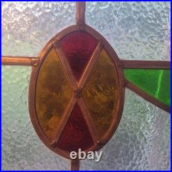 VICTORIAN ENGLISH LEADED STAINED GLASS SASH WINDOW 1920s Vintage 24W x 16H