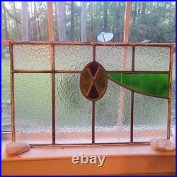 VICTORIAN ENGLISH LEADED STAINED GLASS SASH WINDOW 1920s Vintage 24W x 16H