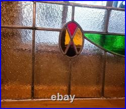 VICTORIAN ENGLISH LEADED STAINED GLASS SASH WINDOW 1920s Vintage 24W x 16H