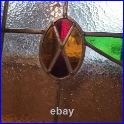 VICTORIAN ENGLISH LEADED STAINED GLASS SASH WINDOW 1920s Vintage 24W x 16H