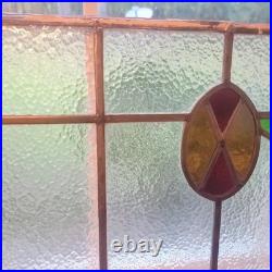 VICTORIAN ENGLISH LEADED STAINED GLASS SASH WINDOW 1920s Vintage 24W x 16H