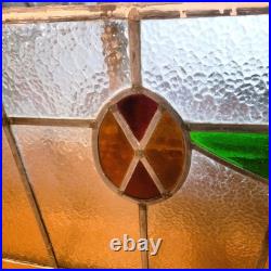 VICTORIAN ENGLISH LEADED STAINED GLASS SASH WINDOW 1920s Vintage 24W x 16H