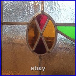 VICTORIAN ENGLISH LEADED STAINED GLASS SASH WINDOW 1920s Vintage 24W x 16H