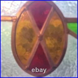 VICTORIAN ENGLISH LEADED STAINED GLASS SASH WINDOW Early 1900s VTG 24W x 16H VICTORIAN ENGLISH LEADED STAINED GLASS SASH WINDOW Early 1900s VTG 24W x 16H