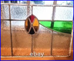 VICTORIAN ENGLISH LEADED STAINED GLASS SASH WINDOW Early 1900s VTG 24W x 16H VICTORIAN ENGLISH LEADED STAINED GLASS SASH WINDOW Early 1900s VTG 24W x 16H