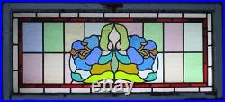 VICTORIAN ENGLISH LEADED STAINED GLASS WINDOW ABSTRACT TRANSOM 46 1/4 x 20 1/2