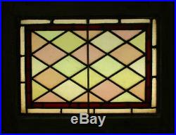VICTORIAN ENGLISH LEADED STAINED GLASS WINDOW Bordered Diamond Lead 21 x 16.25
