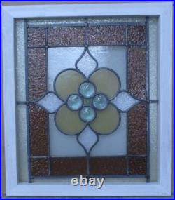 VICTORIAN ENGLISH LEADED STAINED GLASS WINDOW COLORFUL BULLSEYE 19 1/4 x 23 1/4