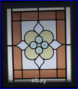 VICTORIAN ENGLISH LEADED STAINED GLASS WINDOW COLORFUL BULLSEYE 19 1/4 x 23 1/4