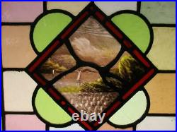 VICTORIAN ENGLISH LEADED STAINED GLASS WINDOW HP Sailboat Scene 20 x 20.25