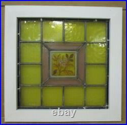 VICTORIAN ENGLISH LEADED STAINED GLASS WINDOW Hand Painted Daisy 17.25 x 17.25