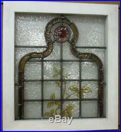 VICTORIAN ENGLISH LEADED STAINED GLASS WINDOW Hand Painted Vines 18.5' x 20.25