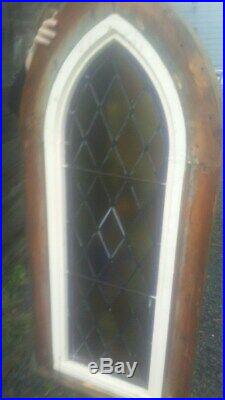 VICTORIAN GOTHIC ANTIQUE LEADED CHURCH STAINED GLASS WINDOW, NICE SIZE, With FRAME