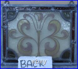VICTORIAN HAND PAINTED LEADED STAINED GLASS WINDOW Unframed w Hooks 9 3/4 x 8 VICTORIAN HAND PAINTED LEADED STAINED GLASS WINDOW Unframed w Hooks 9 3/4 x 8