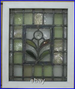 VICTORIAN OLD ENGLISH LEADED STAINED GLASS WINDOW Bullseye/ Leaves 14 x 16.75