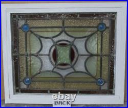 VICTORIAN OLD ENGLISH LEADED STAINED GLASS WINDOW Colorful Geo 19.5 x 16.25