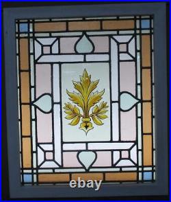 VICTORIAN OLD ENGLISH LEADED STAINED GLASS WINDOW HAND PAINTED 20 3/4 x 24 3/4