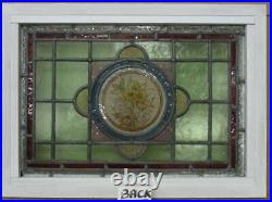 VICTORIAN OLD ENGLISH LEADED STAINED GLASS WINDOW Painted Flowers 22.5 x 16.5