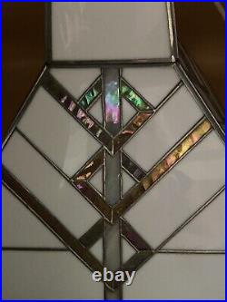 VTG Art Deco Leaded Glass Hanging Light Fixture Geometric Color Inlay Light