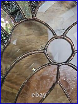 VTG Heavy LEADED BEVELED ETCHED GLASS WINDOW WithBRASS PATTERN 29T × 22.5W-Read