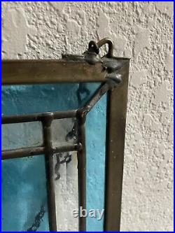 VTG Salvage Stained Glass Window Hanging Pineapple in Aqua Blue 12 X 16