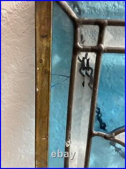 VTG Salvage Stained Glass Window Hanging Pineapple in Aqua Blue 12 X 16