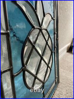 VTG Salvage Stained Glass Window Hanging Pineapple in Aqua Blue 12 X 16