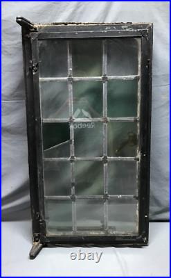VTG Steel 16 Lite Leaded Stained-Glass 20x37 Tutor Casement Window Old 1359-24B