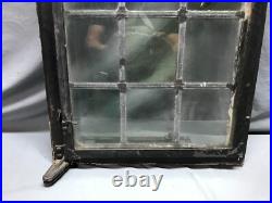 VTG Steel 16 Lite Leaded Stained-Glass 20x37 Tutor Casement Window Old 1359-24B