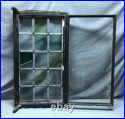 VTG Steel 16 Lite Leaded Stained-Glass 20x37 Tutor Casement Window Old 1359-24B